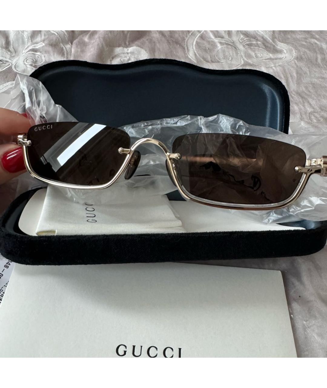 GUCCI Коричневые металлические солнцезащитные очки, фото 3