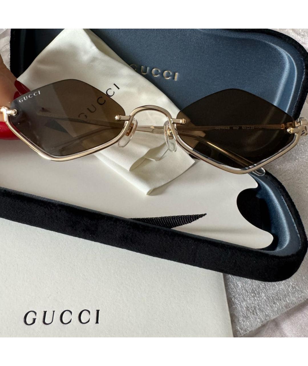 GUCCI Коричневые металлические солнцезащитные очки, фото 5