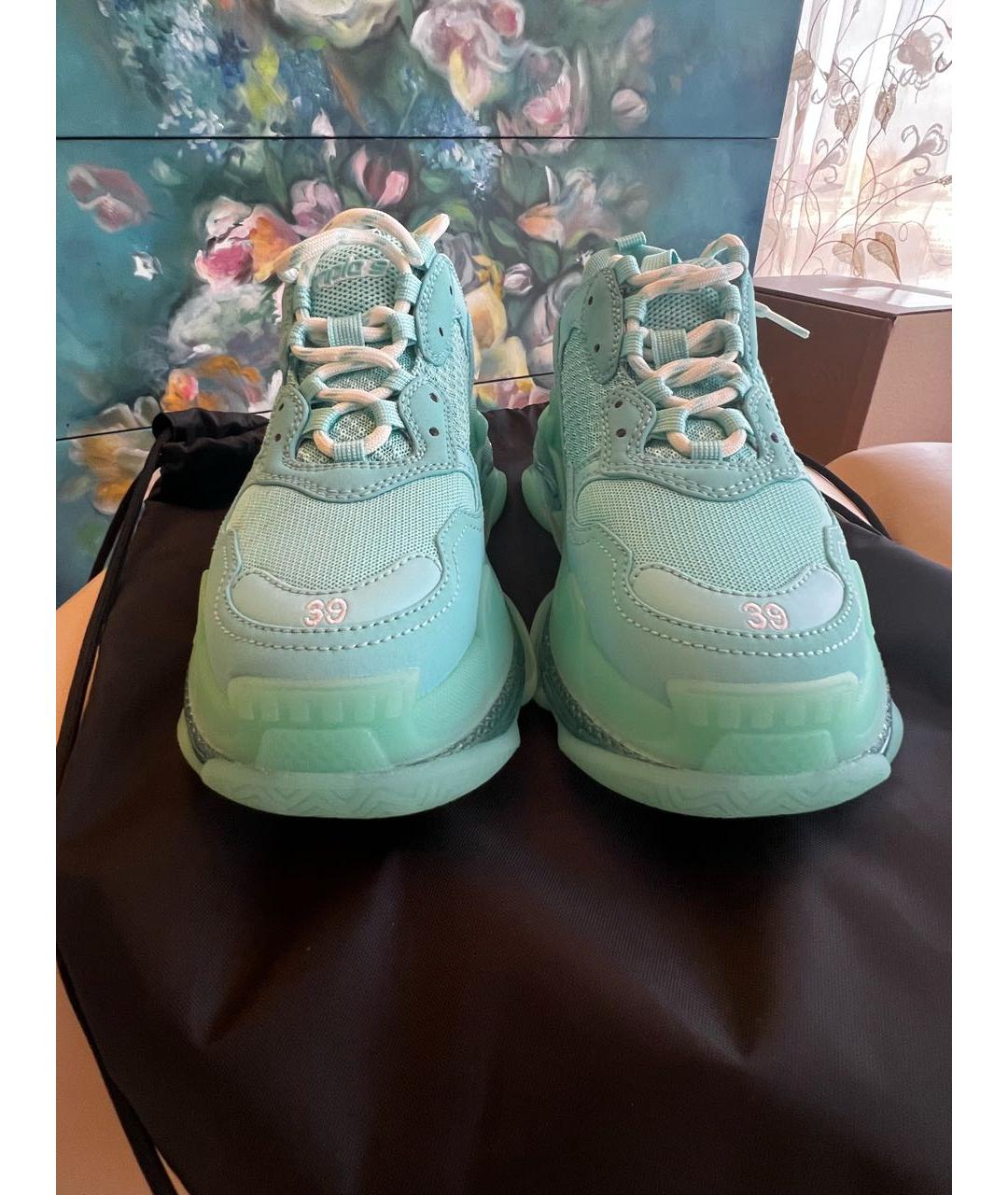 BALENCIAGA Бирюзовые кроссовки из искусственной кожи, фото 2