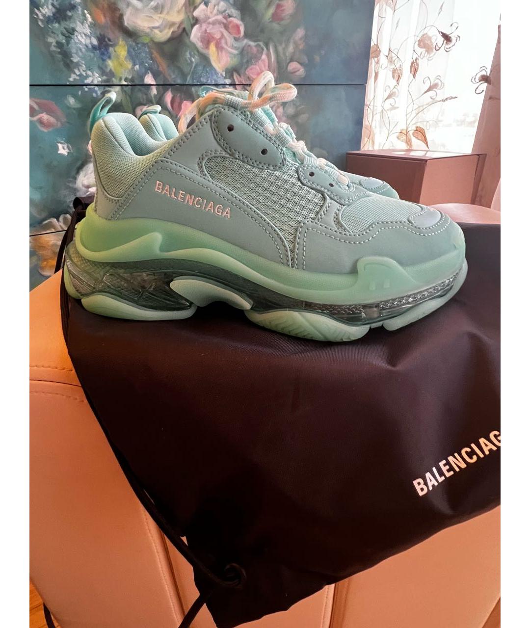 BALENCIAGA Бирюзовые кроссовки из искусственной кожи, фото 9