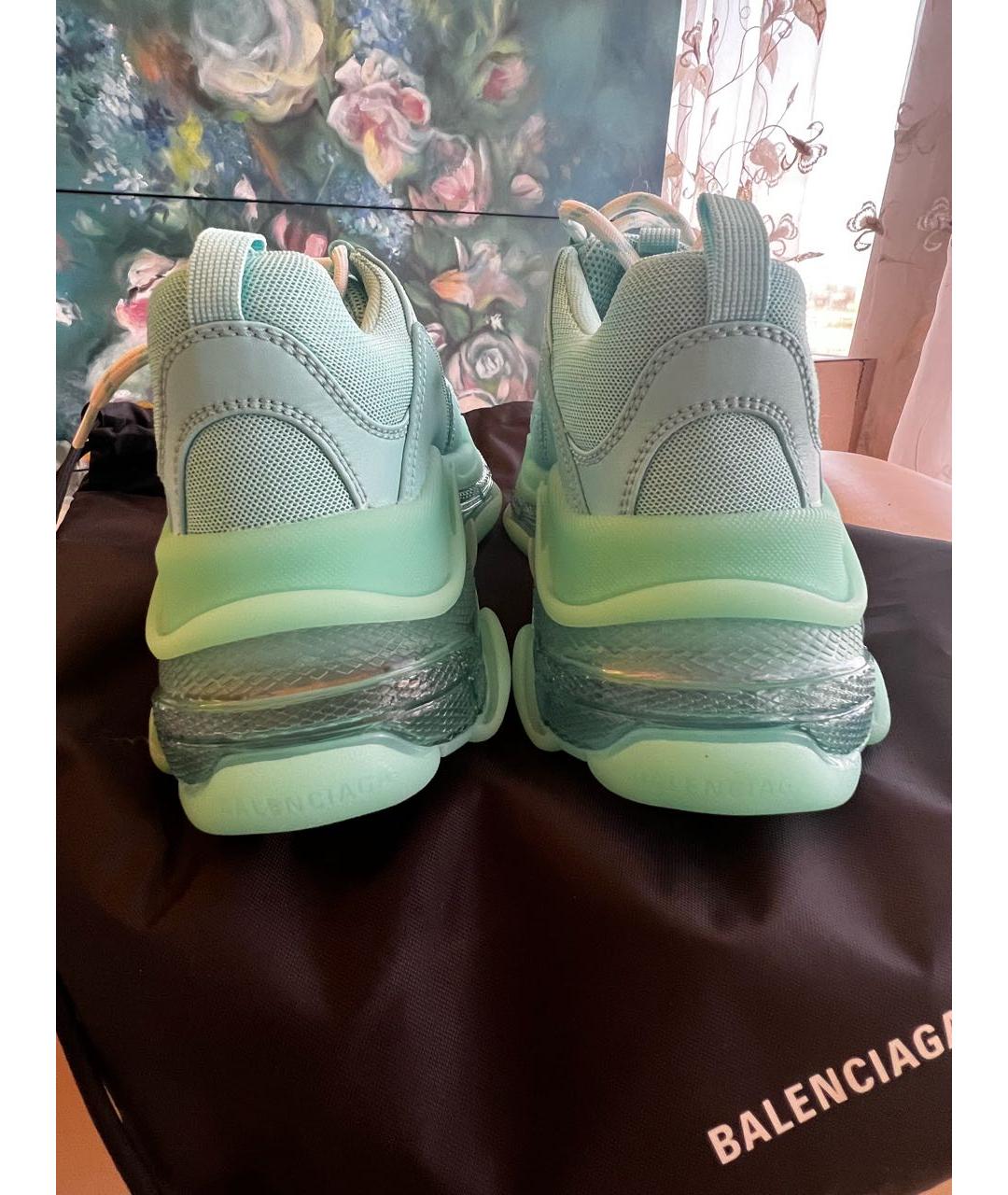 BALENCIAGA Бирюзовые кроссовки из искусственной кожи, фото 4