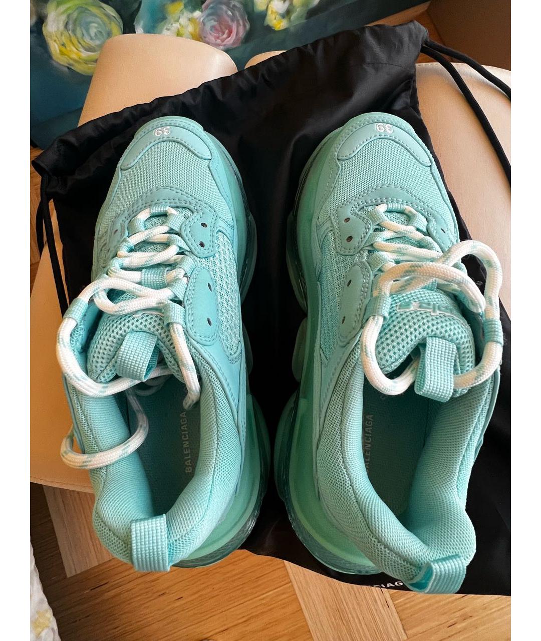 BALENCIAGA Бирюзовые кроссовки из искусственной кожи, фото 3