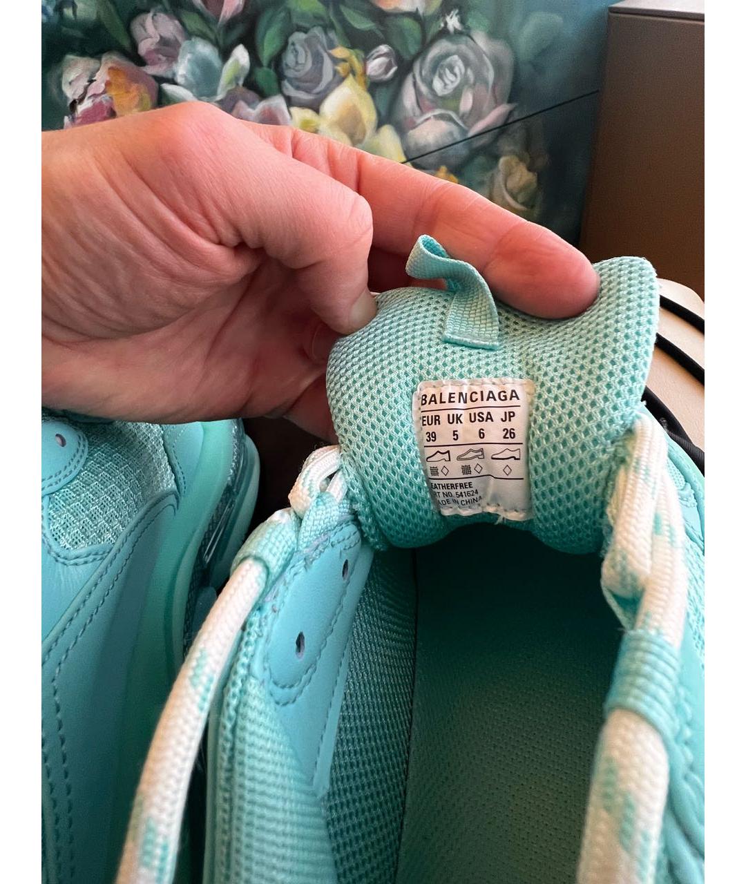 BALENCIAGA Бирюзовые кроссовки из искусственной кожи, фото 7