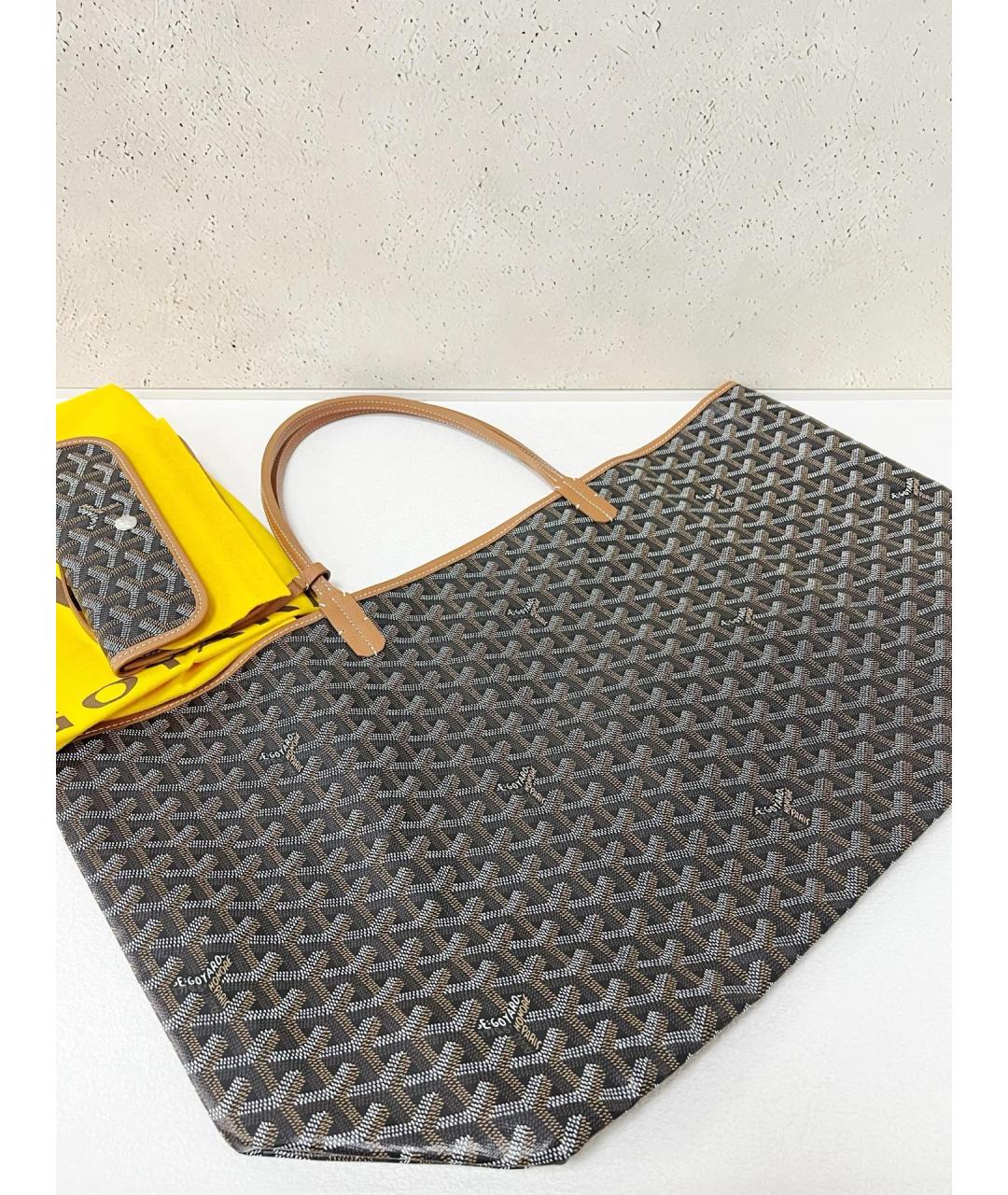 GOYARD Коричневая сумка с короткими ручками из искусственной кожи, фото 5