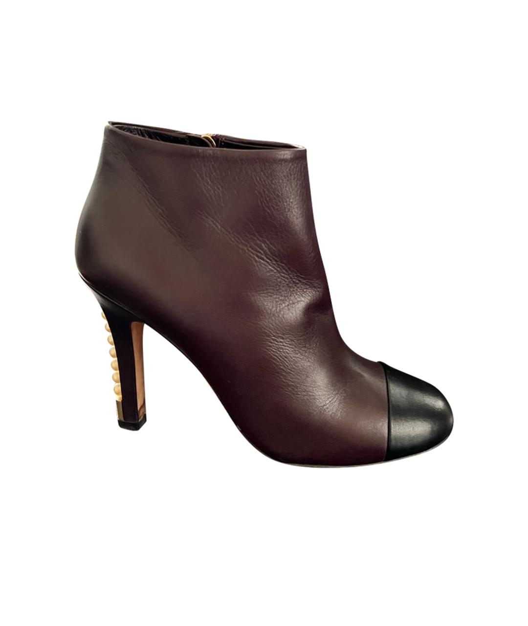 CHANEL Бордовые кожаные ботильоны, фото 1