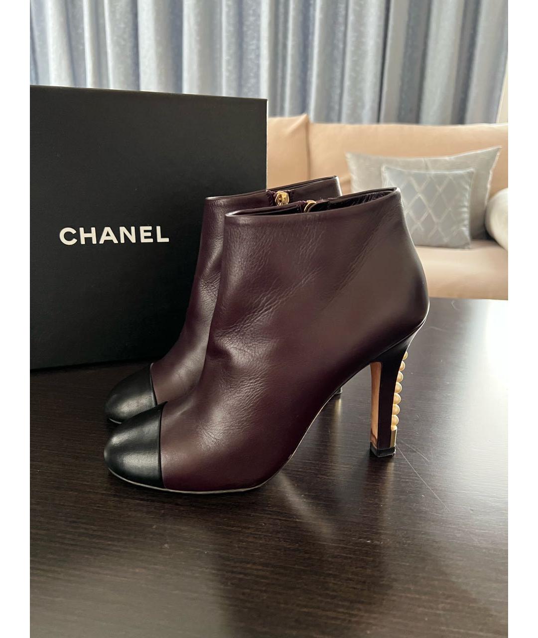 CHANEL Бордовые кожаные ботильоны, фото 9