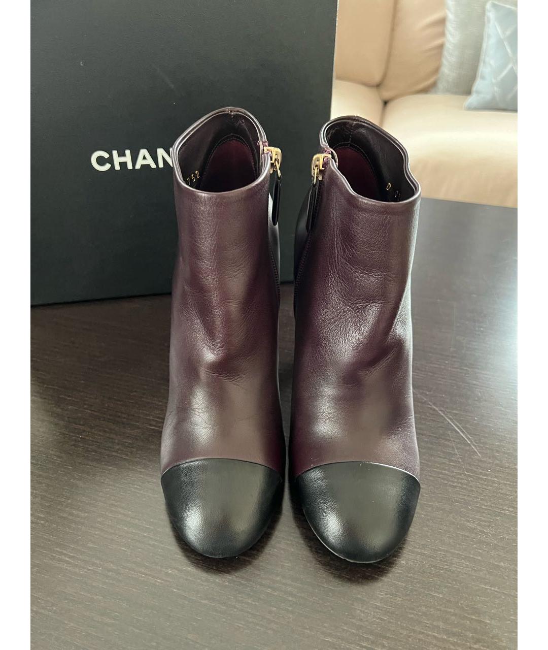 CHANEL Бордовые кожаные ботильоны, фото 2