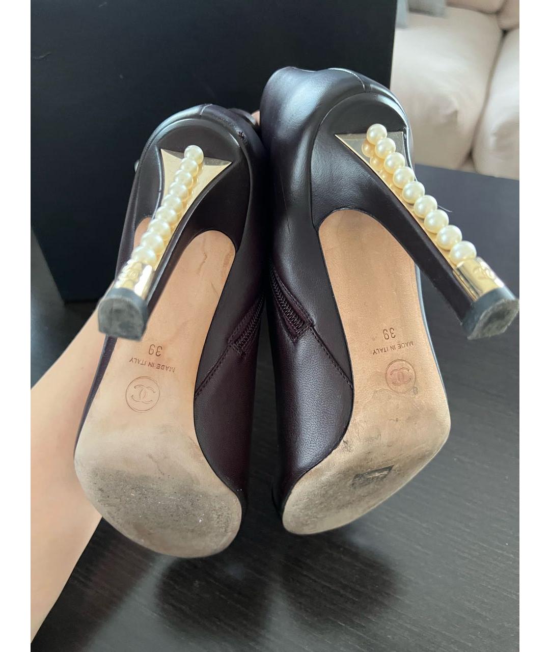 CHANEL Бордовые кожаные ботильоны, фото 8