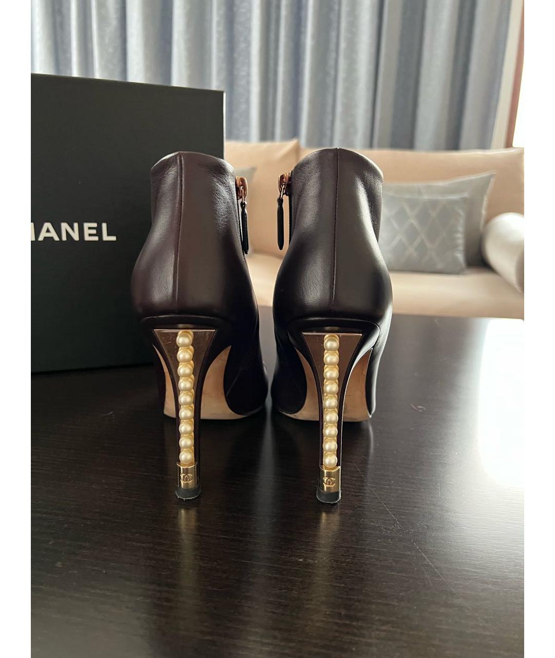 CHANEL Бордовые кожаные ботильоны, фото 4