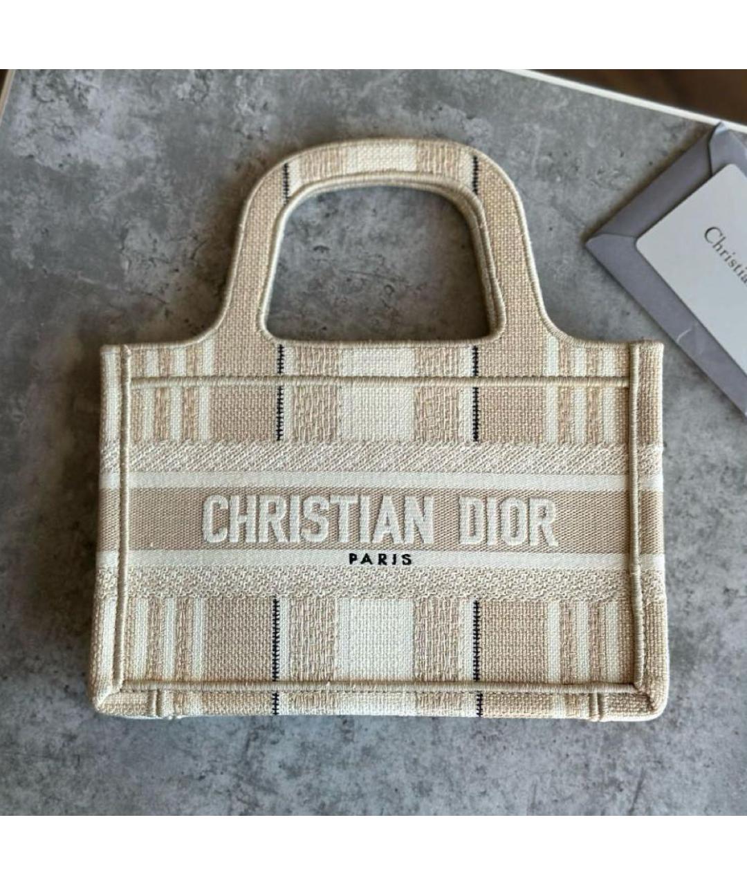 CHRISTIAN DIOR Бежевая тканевая сумка тоут, фото 5