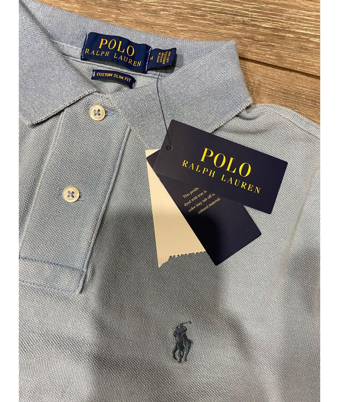 POLO RALPH LAUREN Голубое хлопковое поло с коротким рукавом, фото 4