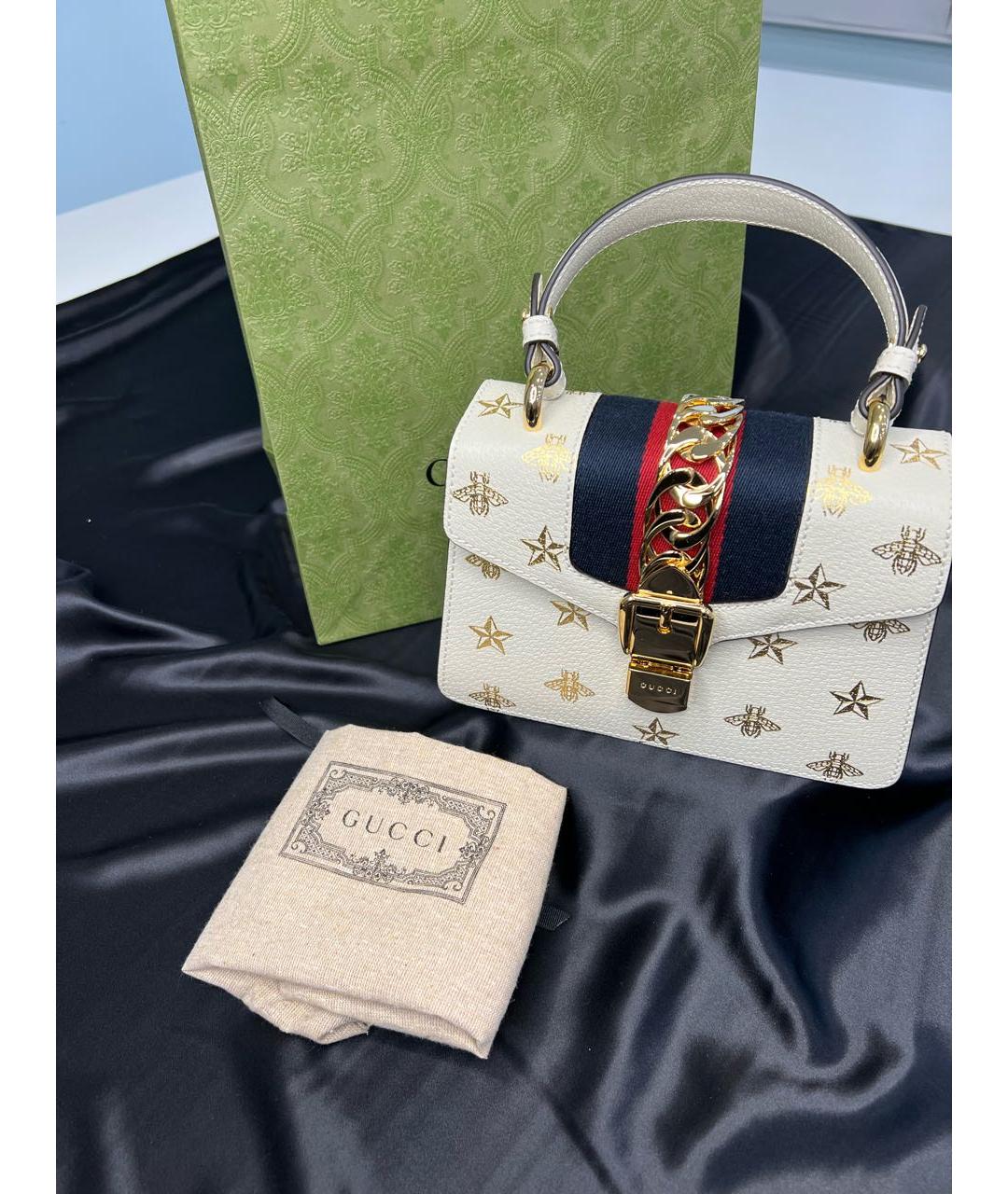 GUCCI Белая кожаная сумка с короткими ручками, фото 6