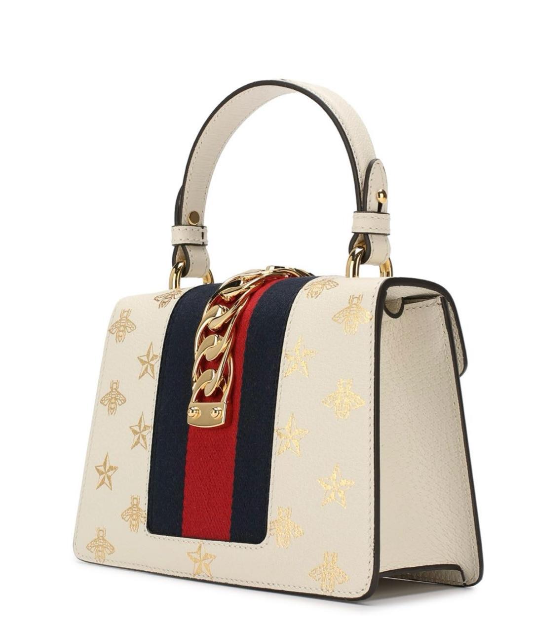 GUCCI Белая кожаная сумка с короткими ручками, фото 2