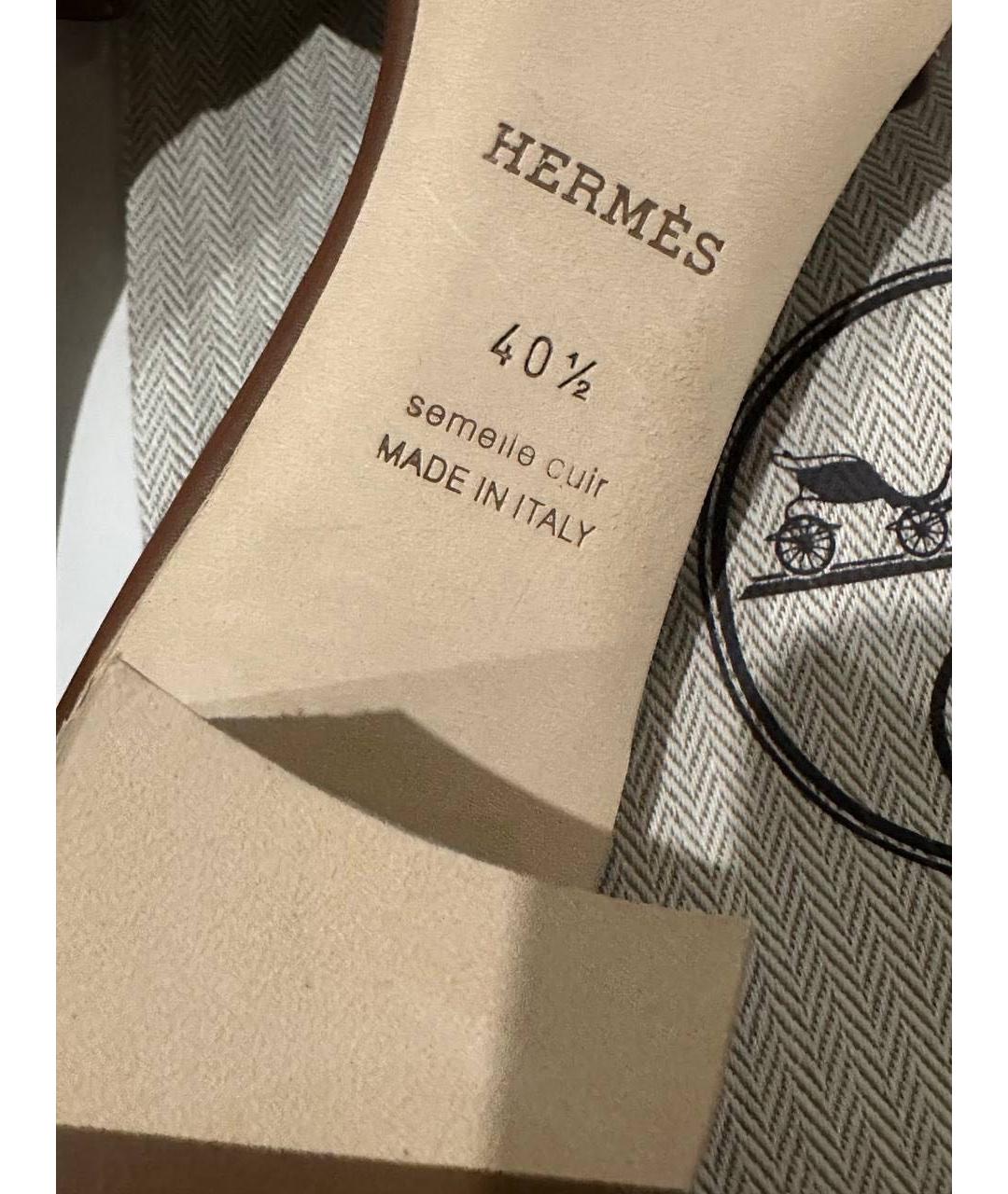 HERMES Коричневые кожаные мюли, фото 5