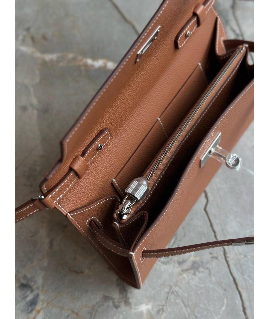HERMES Коричневая кожаная сумка через плечо, фото 6