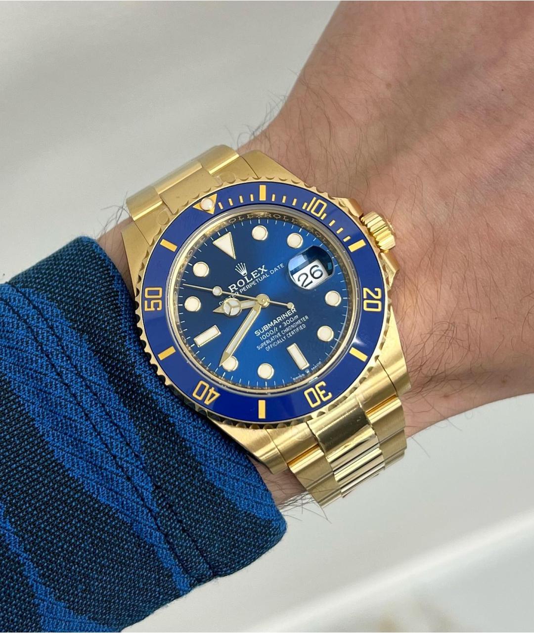 ROLEX Синие часы из желтого золота, фото 2