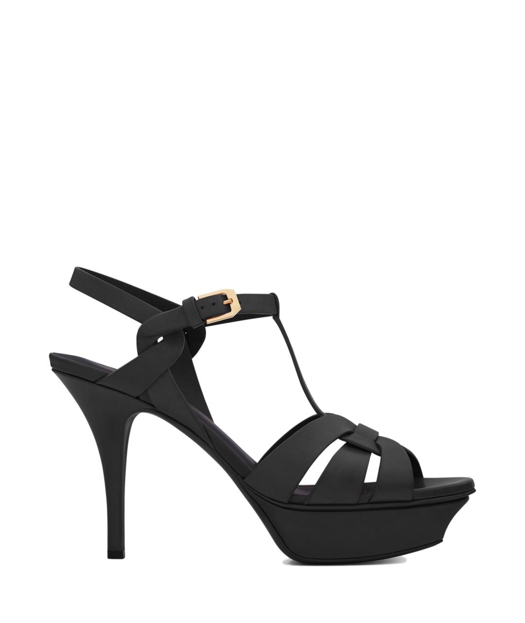 SAINT LAURENT Черные кожаные босоножки, фото 1