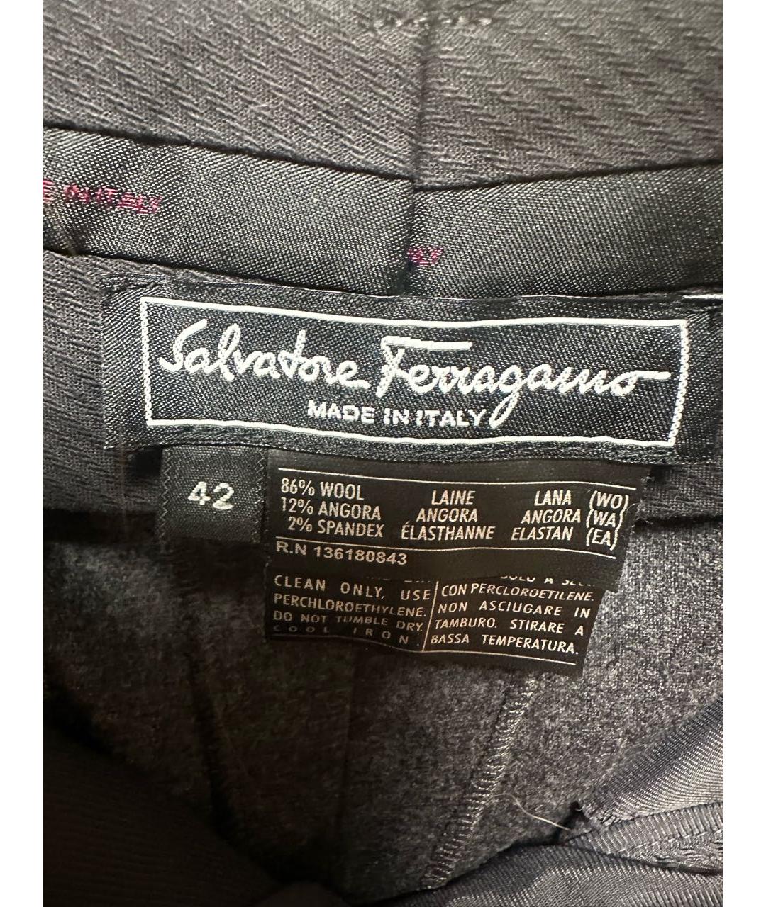 SALVATORE FERRAGAMO Серые шерстяные брюки узкие, фото 2