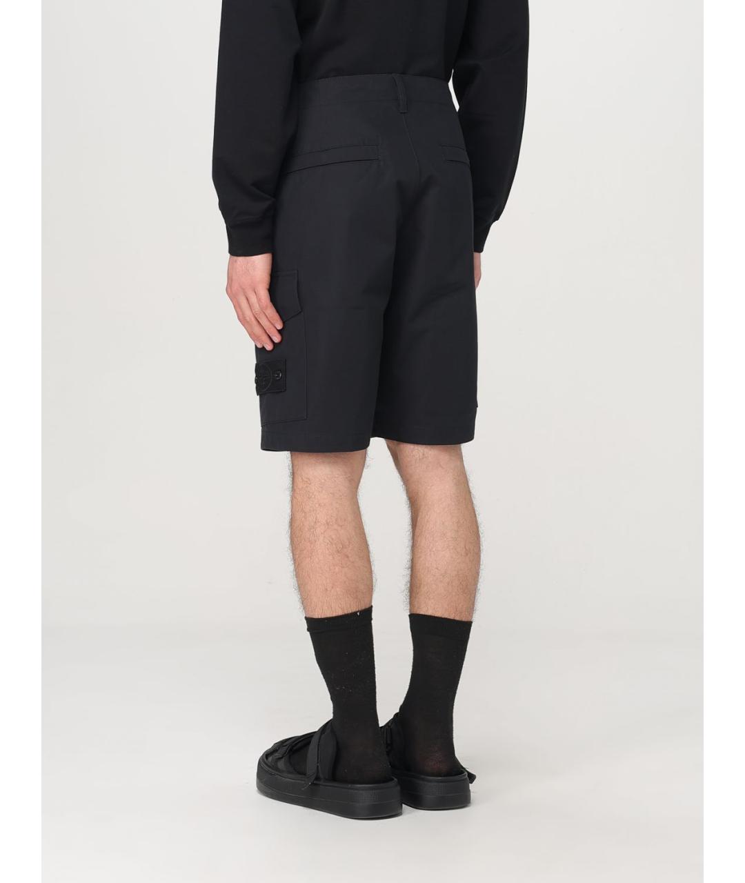STONE ISLAND Черные хлопковые шорты, фото 3