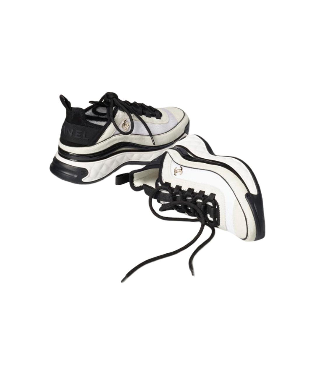 CHANEL Белые текстильные низкие кроссовки / кеды, фото 4