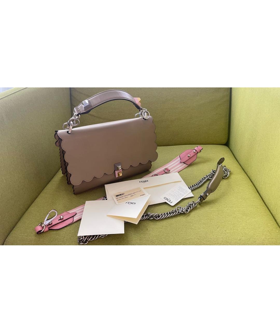 FENDI Серая кожаная сумка через плечо, фото 5