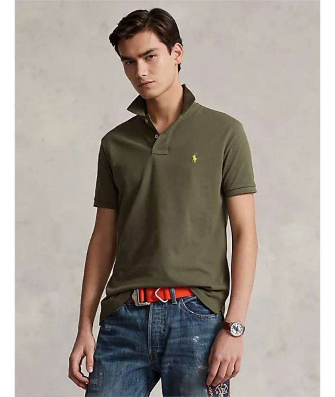 POLO RALPH LAUREN Хаки хлопковое поло с коротким рукавом, фото 2