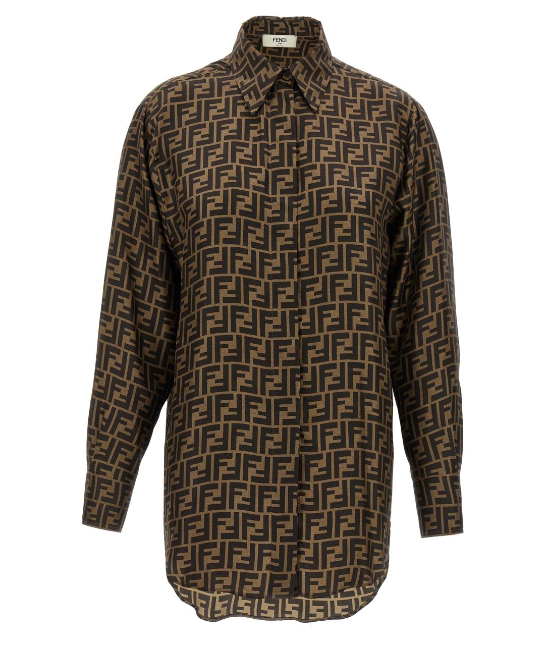 FENDI Коричневая шелковая рубашка, фото 1