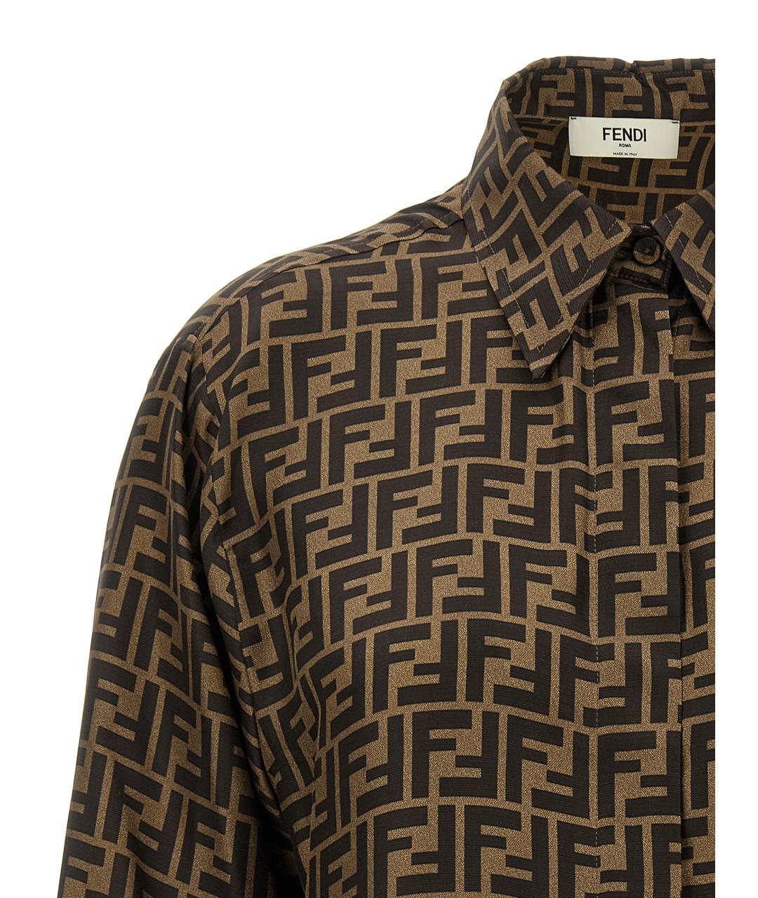 FENDI Коричневая шелковая рубашка, фото 3