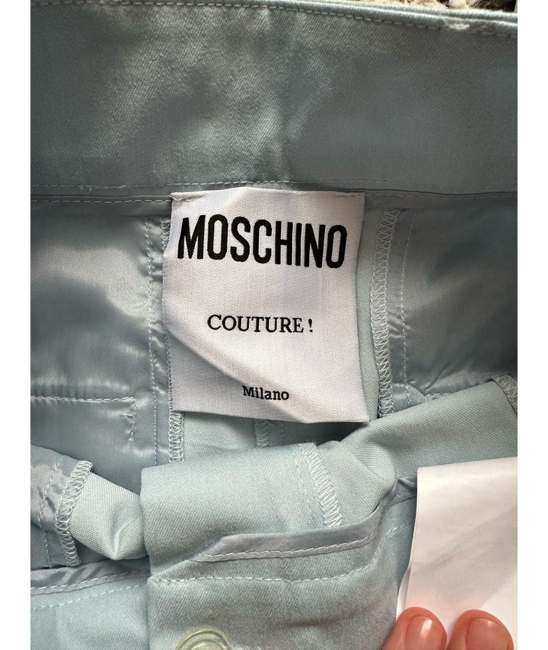 MOSCHINO Голубые хлопковые прямые брюки, фото 3