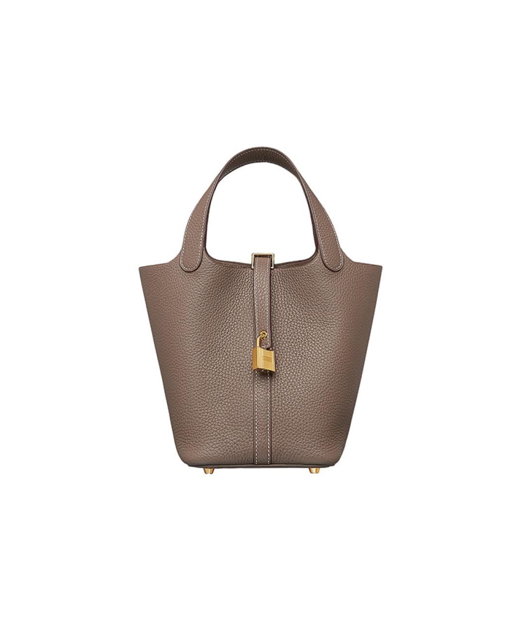 HERMES Серая кожаная сумка с короткими ручками, фото 1