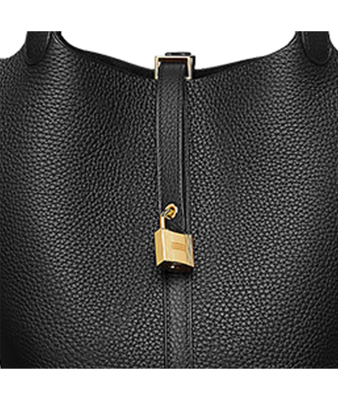 HERMES Черная кожаная сумка с короткими ручками, фото 6