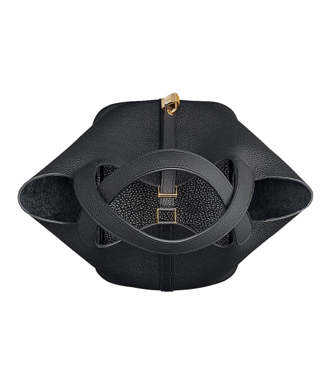 HERMES Черная кожаная сумка с короткими ручками, фото 5