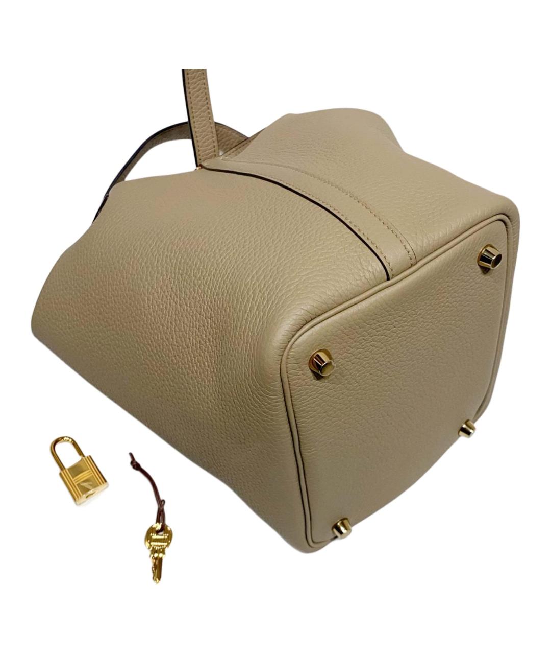 HERMES Бежевая кожаная сумка с короткими ручками, фото 4