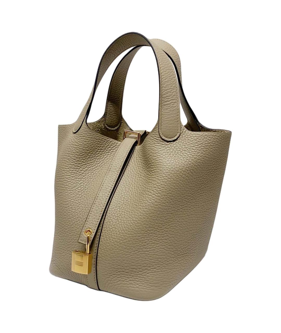 HERMES Бежевая кожаная сумка с короткими ручками, фото 2