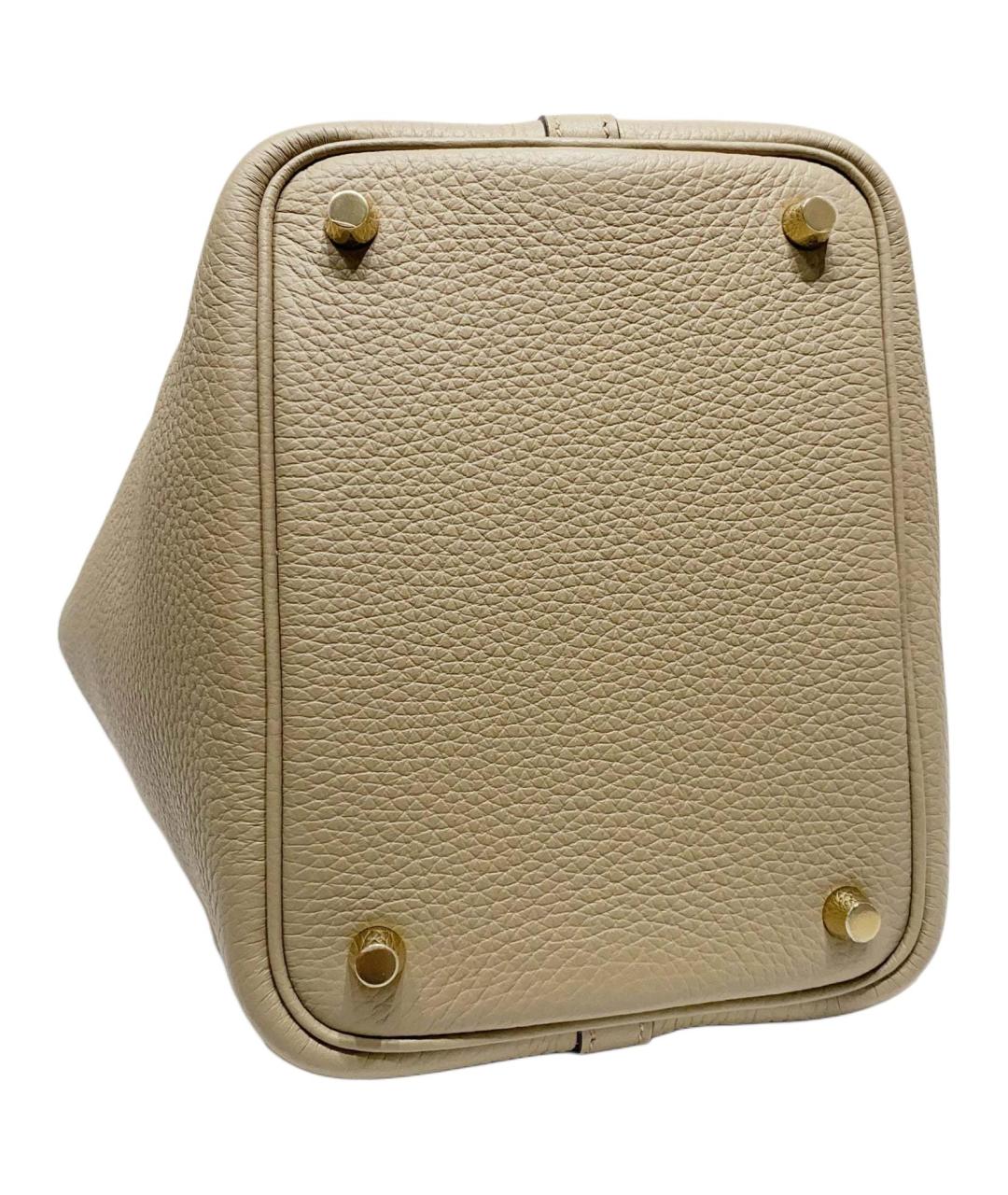 HERMES Бежевая кожаная сумка с короткими ручками, фото 6