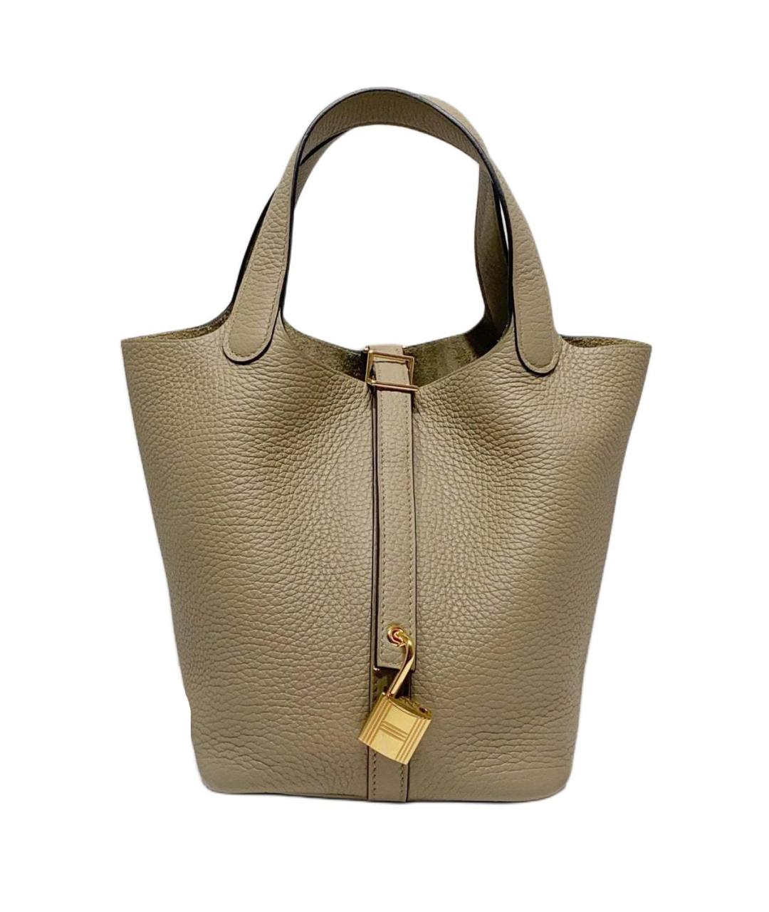 HERMES Бежевая кожаная сумка с короткими ручками, фото 9