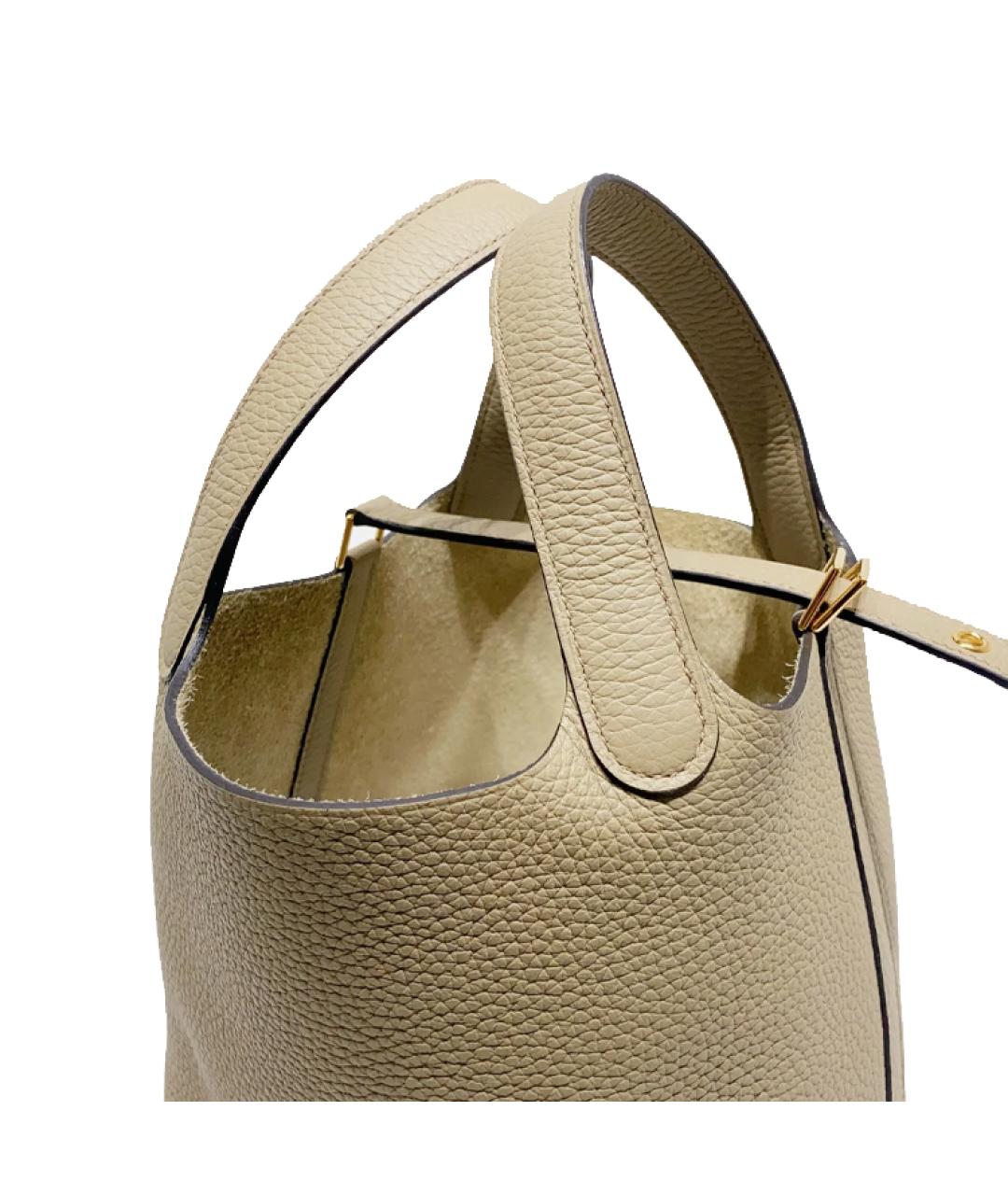 HERMES Бежевая кожаная сумка с короткими ручками, фото 8