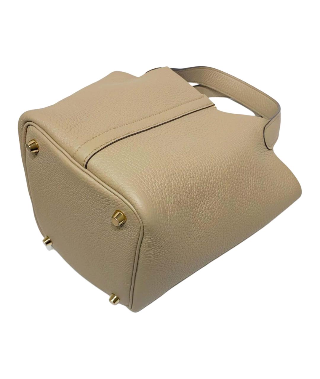 HERMES Бежевая кожаная сумка с короткими ручками, фото 5