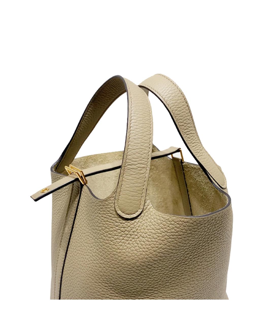 HERMES Бежевая кожаная сумка с короткими ручками, фото 7