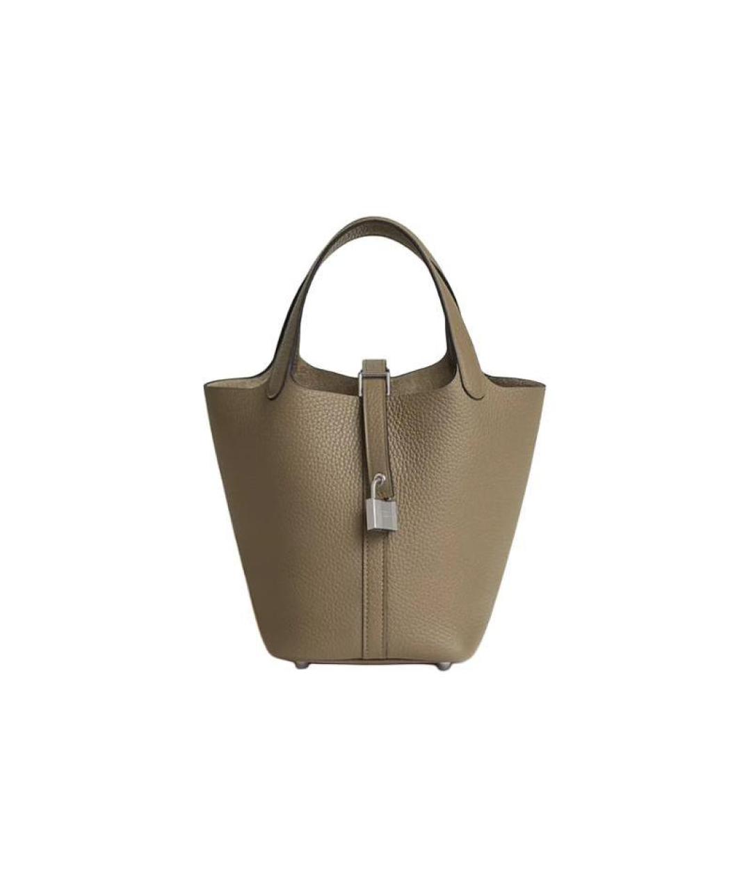 HERMES Бежевая кожаная сумка с короткими ручками, фото 1