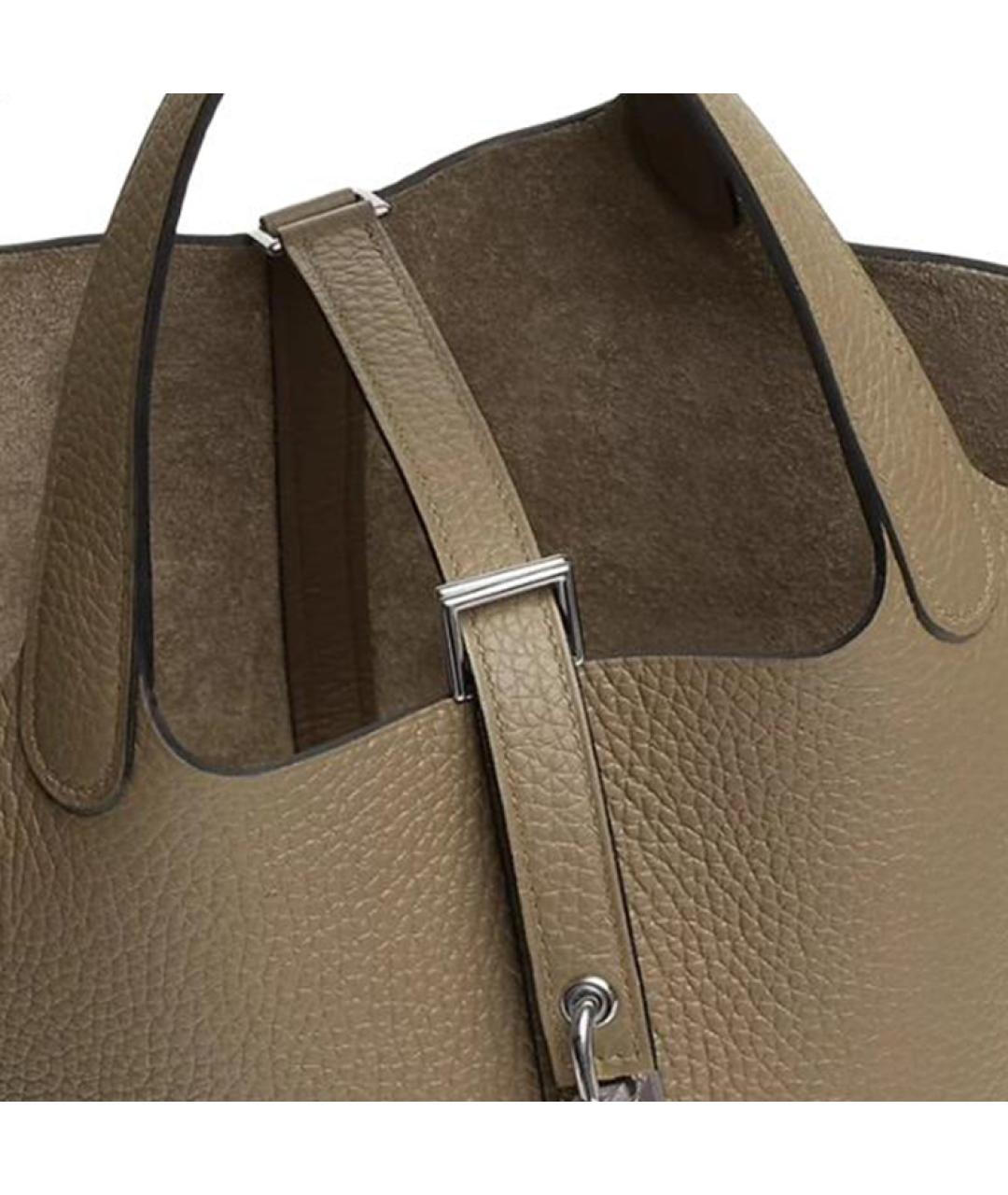 HERMES Бежевая кожаная сумка с короткими ручками, фото 3