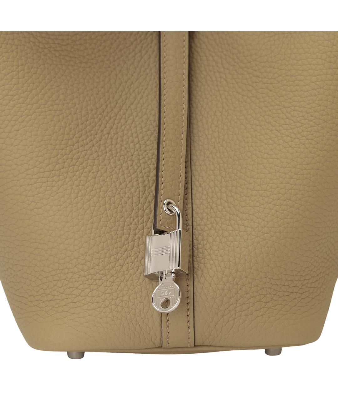 HERMES Бежевая кожаная сумка с короткими ручками, фото 4