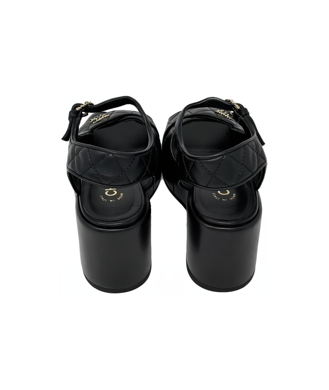 CHANEL Черные кожаные босоножки, фото 5