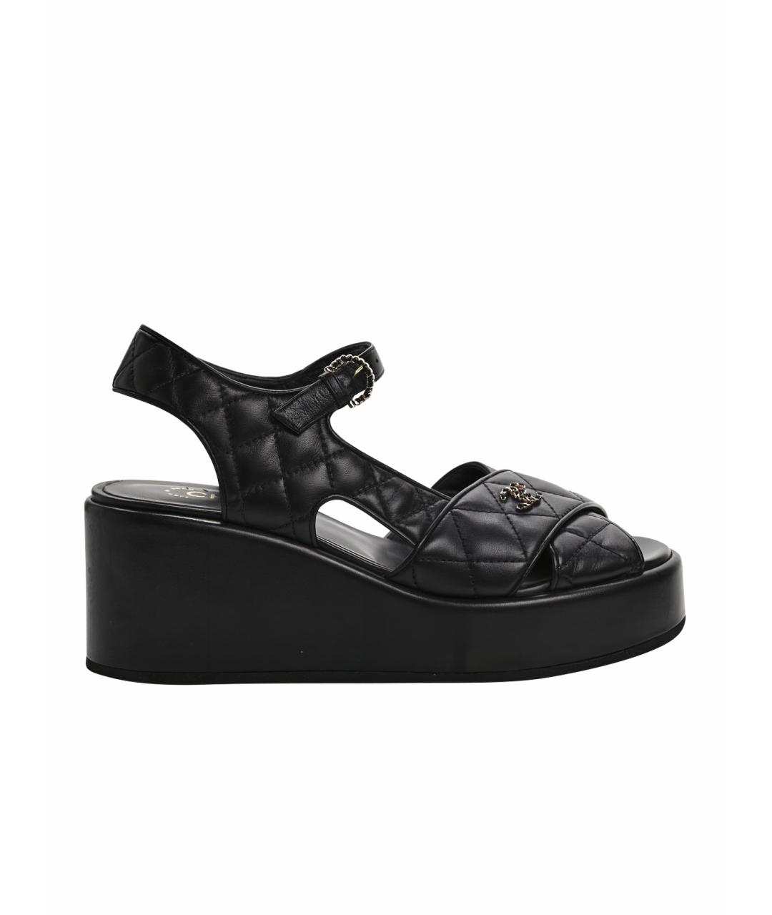CHANEL Черные кожаные босоножки, фото 1