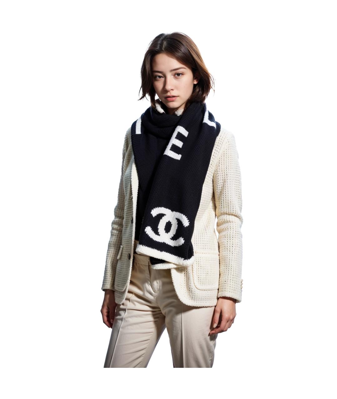 CHANEL Черный кашемировый шарф, фото 6
