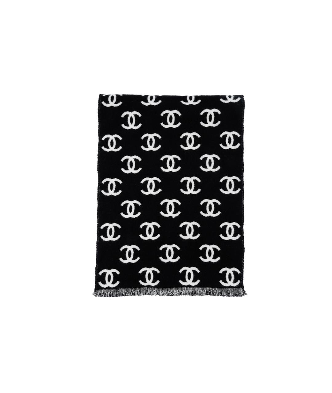 CHANEL Черный шерстяной шарф, фото 2