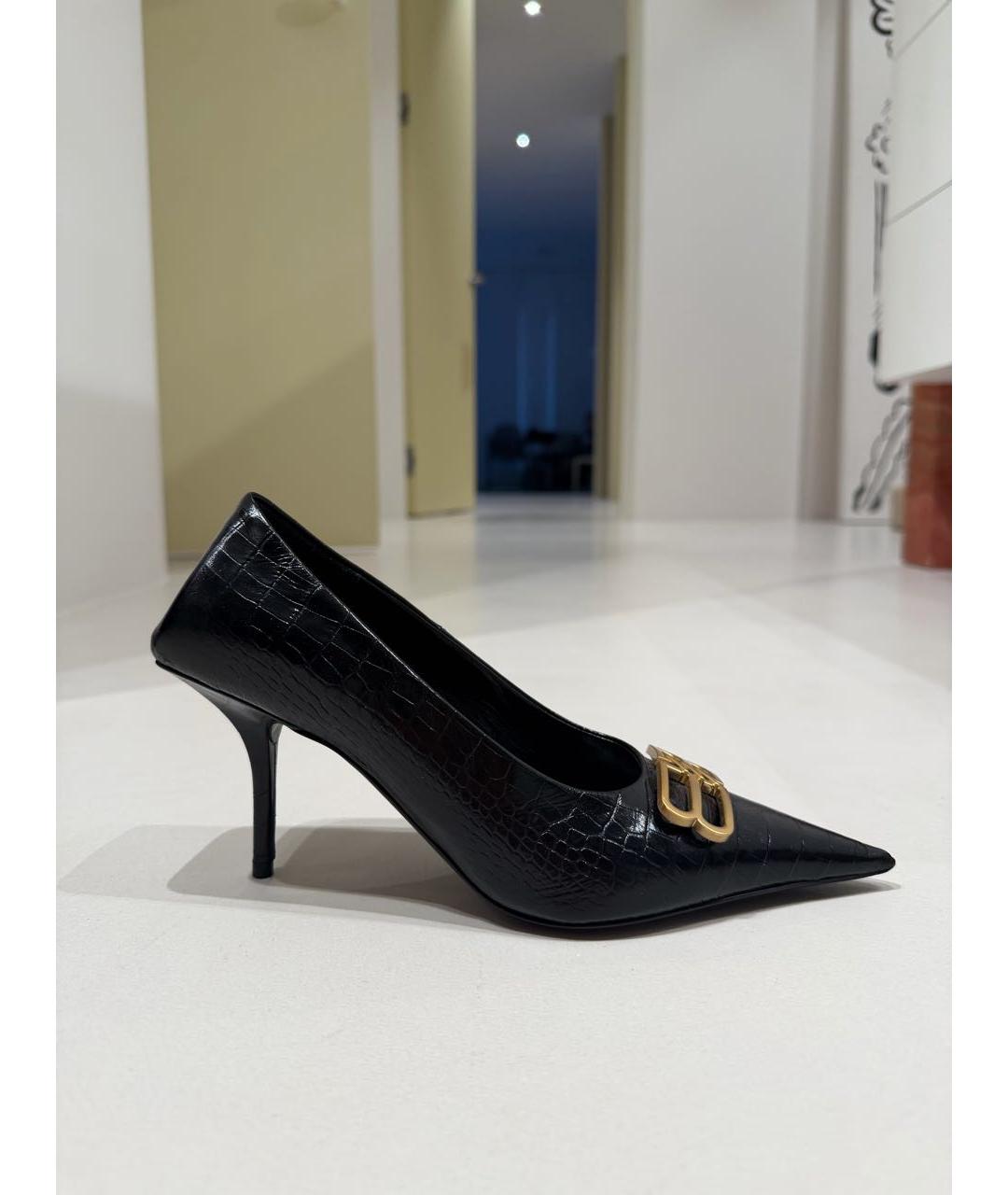 BALENCIAGA Черные кожаные лодочки на низком каблуке, фото 5