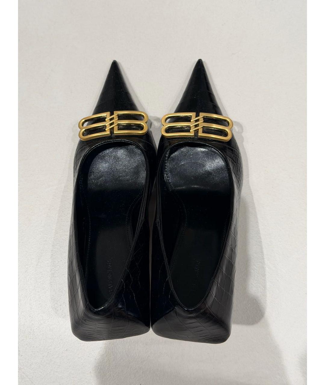 BALENCIAGA Черные кожаные лодочки на низком каблуке, фото 3