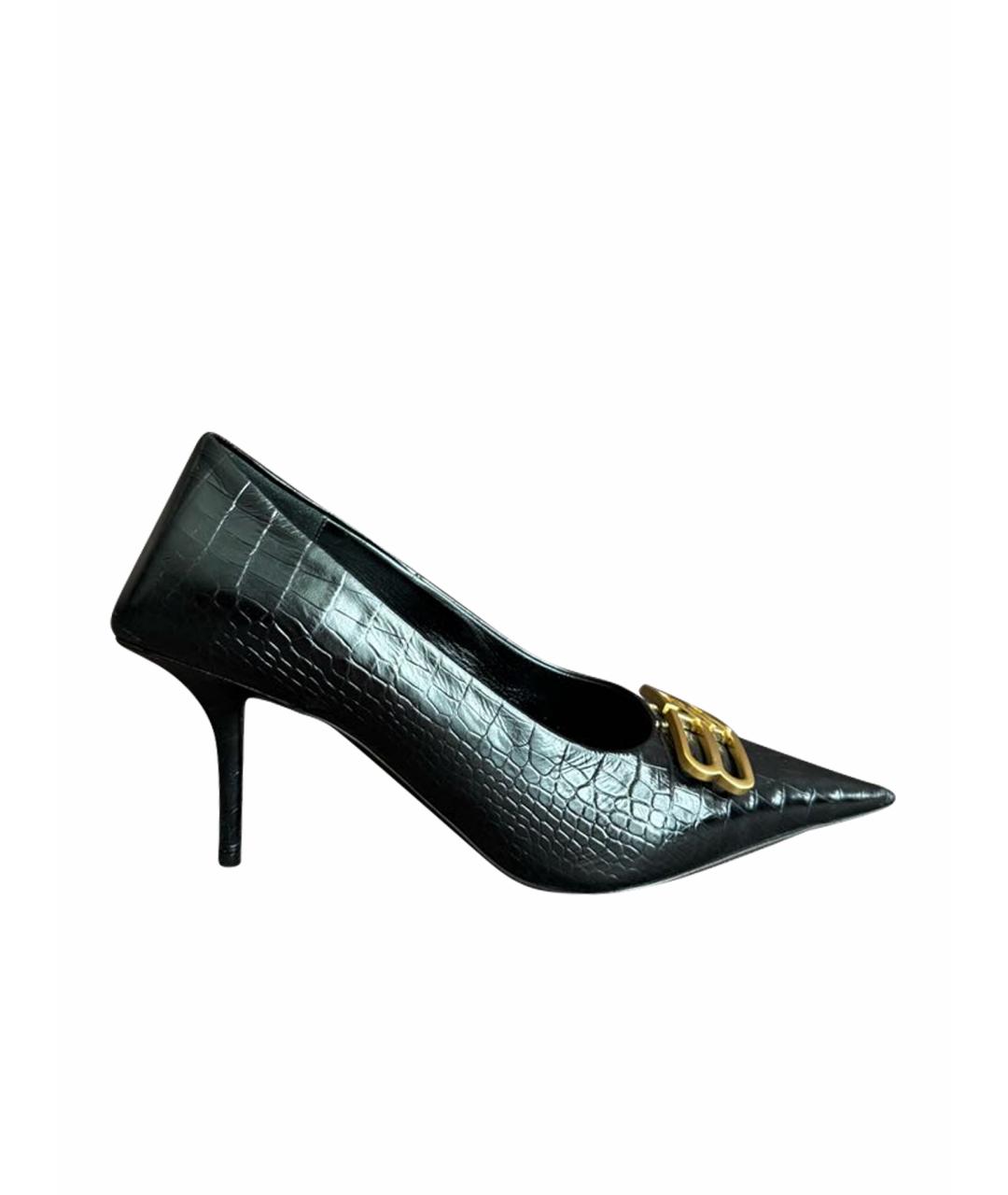 BALENCIAGA Черные кожаные лодочки на низком каблуке, фото 1