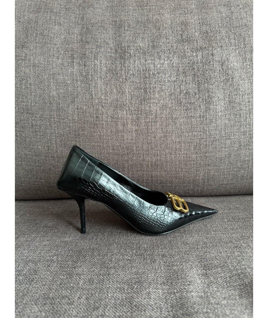 BALENCIAGA Черные кожаные лодочки на низком каблуке, фото 5